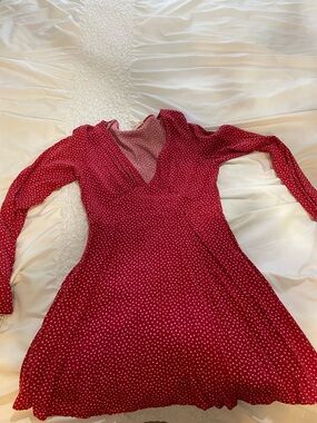 LA Hearts Red Polka Dot Long Sleeve Dress